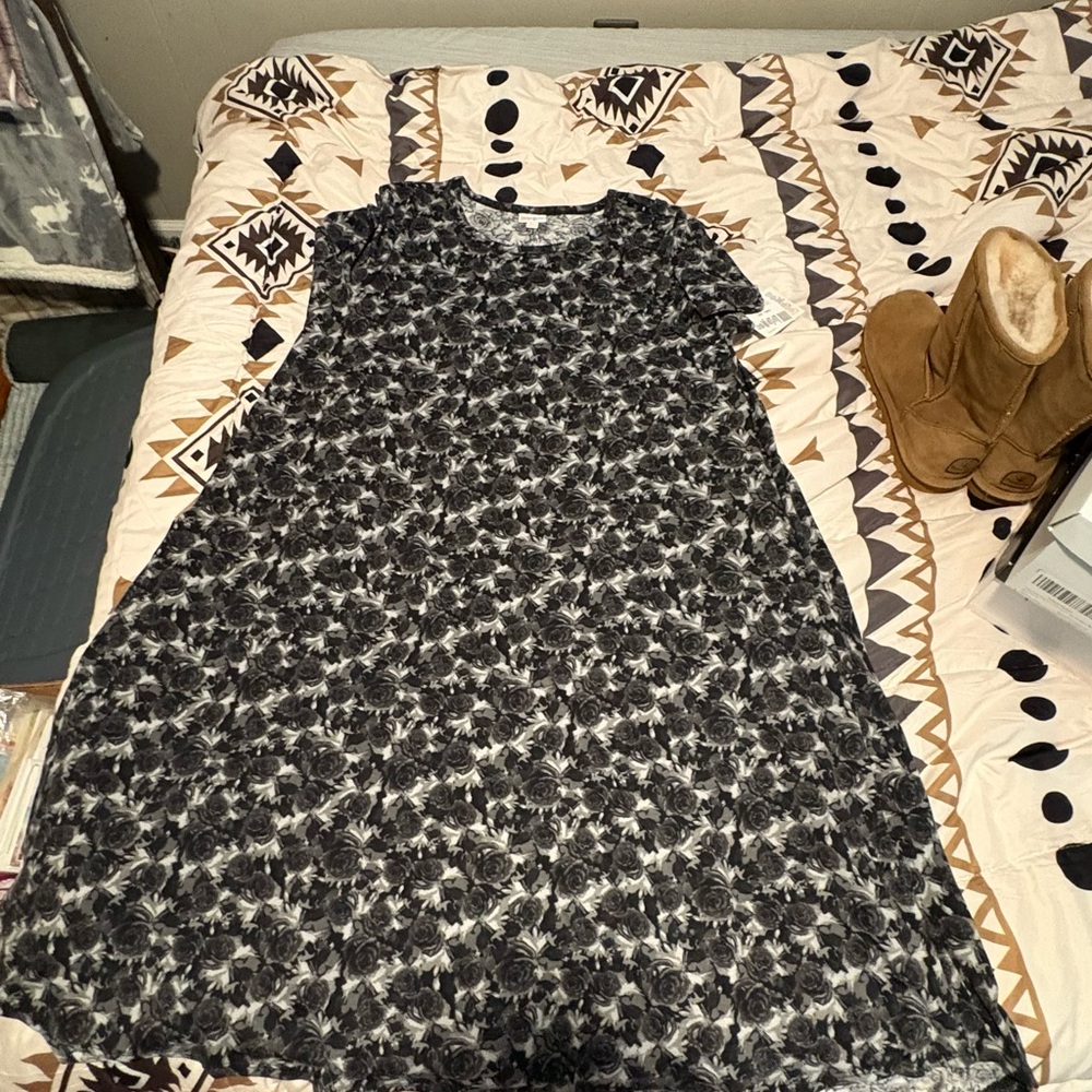 LuLaRoe Black and White Floral Mini Dress